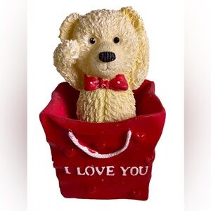 Resin Bobbling Bear  In “I Love You” Bag